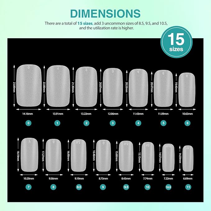 SAVILAND Square Nail Tips – Pre-File Soft Nail Gel Tips Matte Gels X Nails 15 Sizes Natural Nail Tips 360pcs Full Cover No Need Base Gel French Nails Easy to DIY Nail Art Nail Extension DIY Home Gift