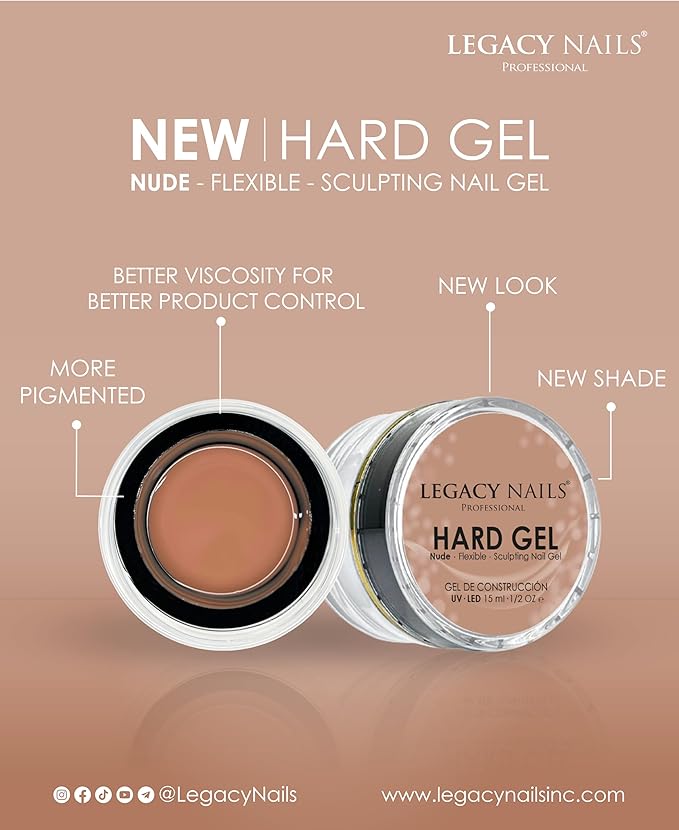 Legacy Nails Hard Builder Gel - Sculpt And Build Nail Extensions Improve Damaged or Weak Nails - Lightweight, Strong and Long-wear - (Nude)