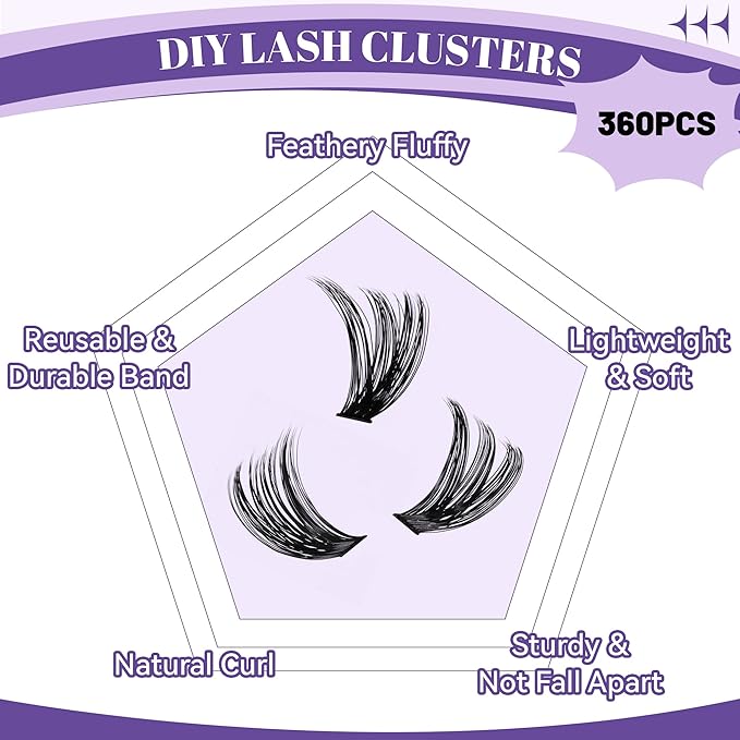 Volume Lash Clusters Kit 360Pcs 60D+80D Lash Cluster Eyelash Extensions 8-16mm Lash Clusters Kit with Lash Bond and Seal Lash Remover and Lash Tweezers Easy DIY at Home