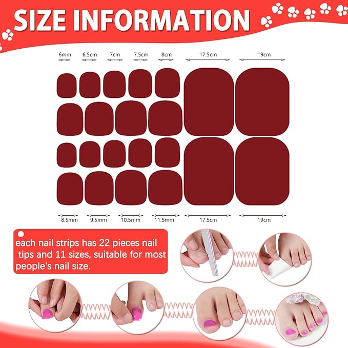 DANNEASY 20 Sheets Toe Nail Stickers Full Nail Wraps for Women ToeNails Polish Strips - Red Pink Self Adhesive Toenail Polish Sticker Stick on Nails Gel Strips Nails Art Accessories