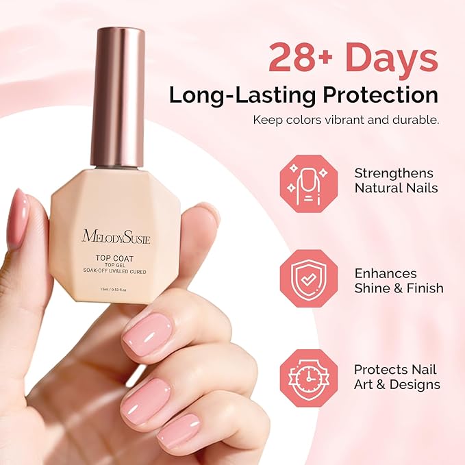 MelodySusie 2PCS 15ML Clear Builder Nail Base Gel & Top Coat Set, Shine Finish and Long Lasting, for Nails Thickening Apex Building, UV Extension Gel for Nail Art Design Salon DIY Manicure at Home