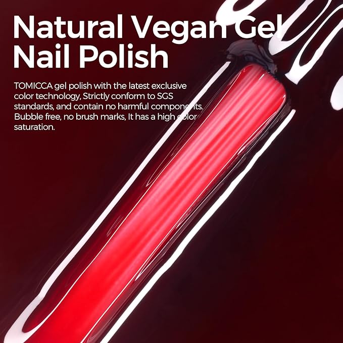 TOMICCA Sheer Gel Nail Polish, Jelly Red Nail Polish, Long Lasting Wine Red Gel Polish for Translucent Color Nail Art DIY Manicure Salon