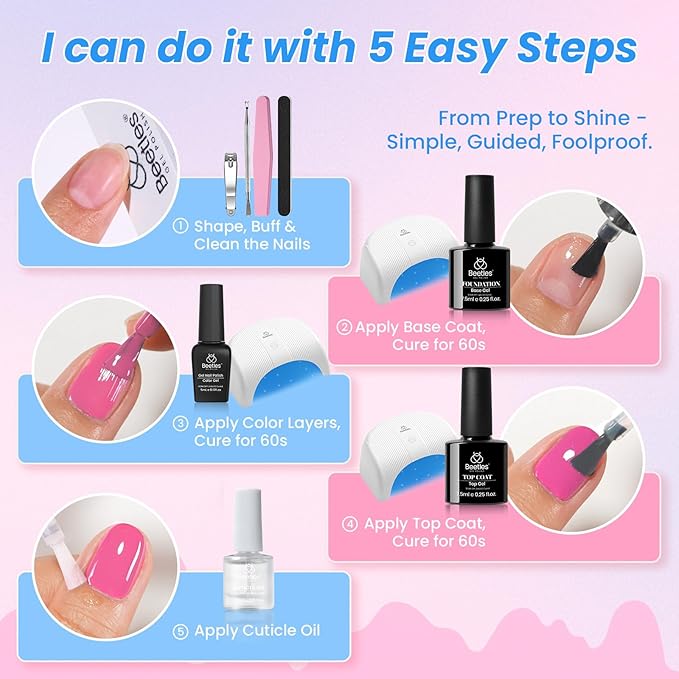 Beetles Deal Box Gel Nail Polish Kit with U V Light - 32 Colors Gel Polish Cat Eye Top Coat 68 Pcs All-In-1 Nail Kit with TPO & HEMA Free Base and Top Coat Home Salon DIY Nails Tools Gifts for Women
