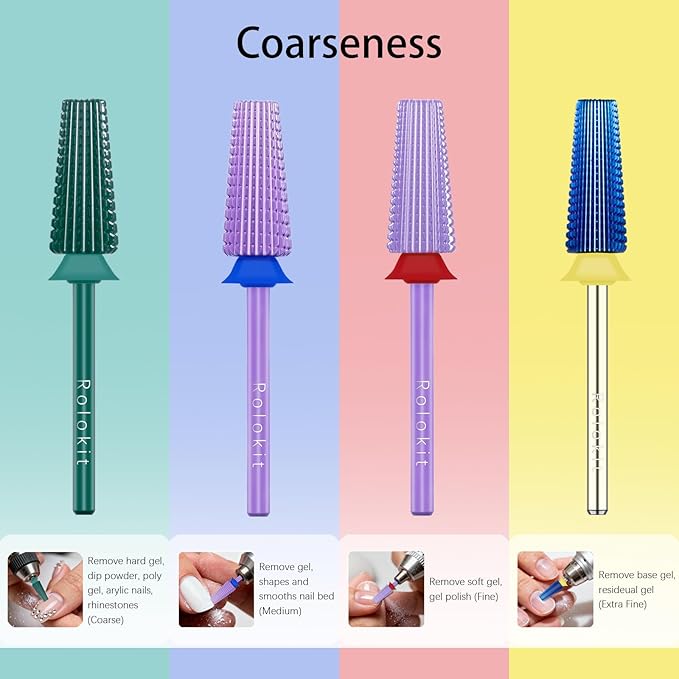 5 in 1 Nail Drill Bit, 3/32'' Professional Carbide Tungsten Drill Bit Nail Tech, Two Way Rotate Cuticle Gel Remover Drill Bit for Manicure Pedicure Acrylic Nail Poshling(Purple, Fine-F)