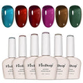 10ml Hema Free Gel Nail Polish Set, 6 Colors Transparent Jelly Gel Polish Kit Sheer Jelly Dark Red Deep Green Brown Blue Purple Color Manicure Gift for Art DIY and Salon