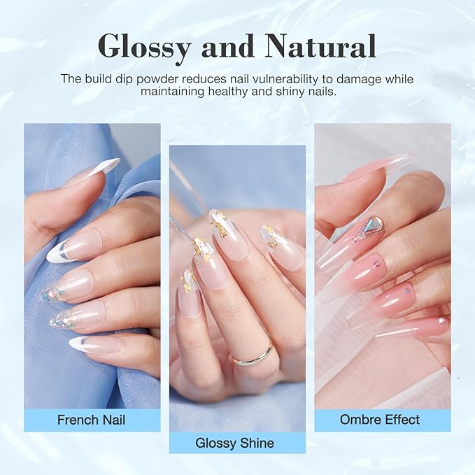 AZUREBEAUTY Clear Dip Powder for Nails, Essential Dipping Build Powder for 28+ Long-Lasting Nail Art Manicure Salon DIY at Home with Transparent Crystal Color, 28g/1Oz