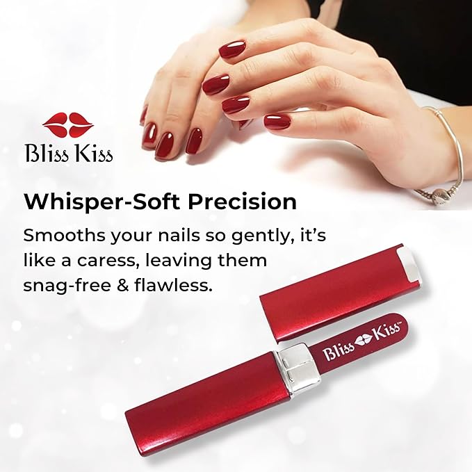 Bliss Kiss Simply Czech Crystal Glass Nail File case & Sleeve | Small Gentle Nail Files for Natural Nails, Durable Manicure Tool, Perfect Travel Size, Emery Boards Alternative