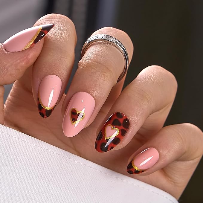 CurvLife Soft Gel Almond Press On Nails Medium, Long-Lasting Reusable Fake Nails Kit with Glue & Tabs, 30pcs Salon-Quality Stick On Nails for Women At-Home Manicure (Wild Heart)