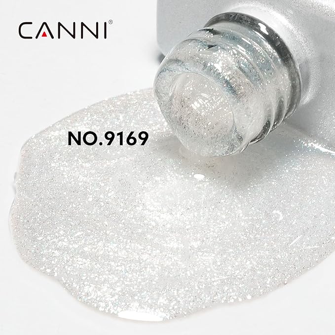 CANNI Glitter Silver Gel Nail Polish, 1Pcs Silver Sparkly Gel Polish Shiny Glitter Color Soak Off U V Nail Manicure Salon DIY at Home