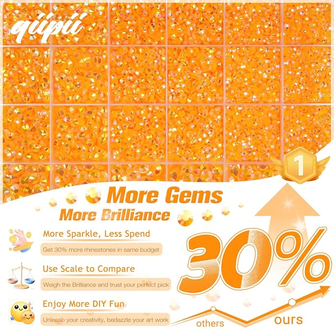 Orange AB Resin Rhinestones w B7000 Jewelry Glue for Bedazzling Crafting 2mm-6mm Flatback Jelly Stones Diamonds Gems Bedazzler Kit for Nails Face Eyes Makeup Tumblers Bottles DIY Crafts Shoes