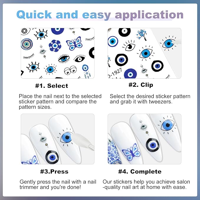 12 Sheets Evil Eye Nail Art Stickers Decals Self Adhesive Pegatinas Uñas Turkish Blue Eye Hamsa Hand Eye of Fatima Manicure Tips Devil Eye Nail Decoration for Women Girls Gift 807-7