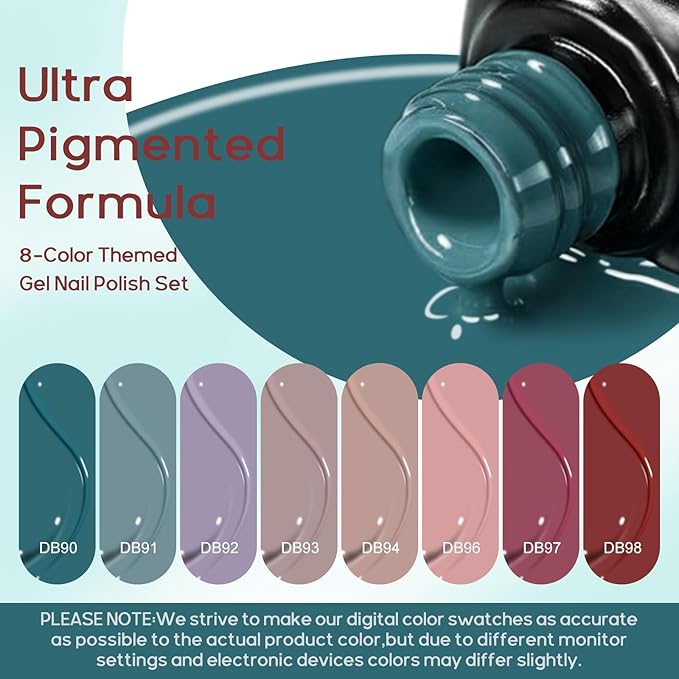 MTSSII Gel Nail Polish Set, 8 Colors Fall Nude Blue Green Pink Ped Purple Soak Off Gel Polish Kit for Salon and Nail Art DIY at Home