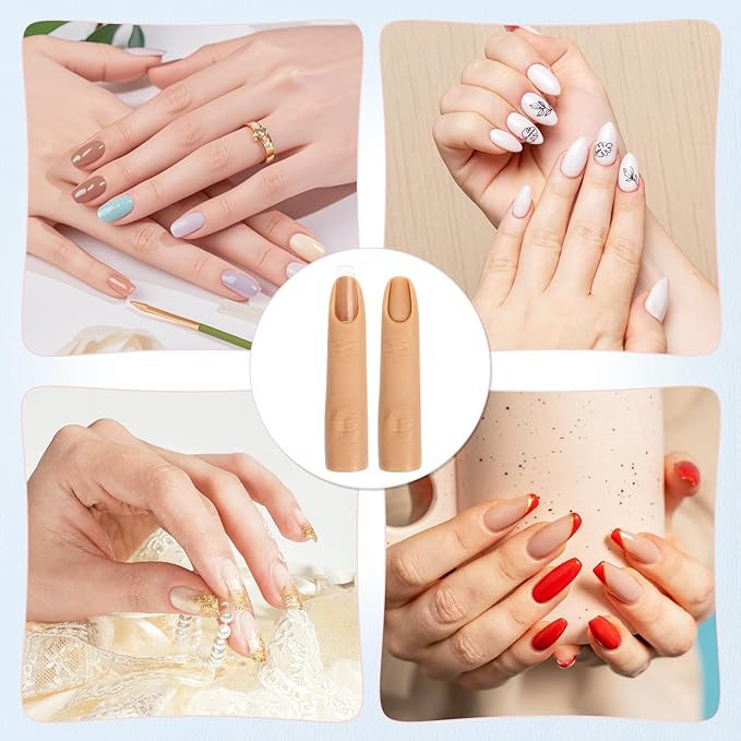 Giantree 2 PCS Silicone Practice Fingers for Acrylic Nails, Fake Training Nail Practice Finger Model, Flexible Bendable Mannequin Finger Soft Silicone Fake Fingers for Nails Art DIY