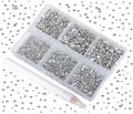 Bymitel 7200 Pieces 6 Mixed Sizes Glue Fix on Glass Rhinestones Round Crystal Gems Flatback for DIY Jewelry Making with one Picking Pen(6-Sizes 7200PCS, Labrdor)