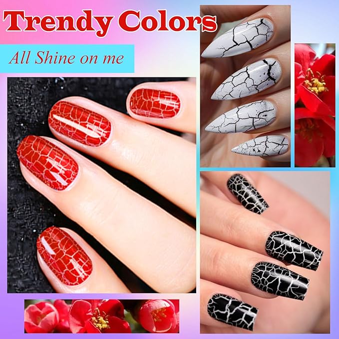 12 Colors Crackle Gel Nail Polish Reflective Glitter Neon Gel Polish Set Pink Blue Soak Off Uv Led Nail Polish Kit 8ml (Cracked Nail Polish + Glitter Gel Polish)