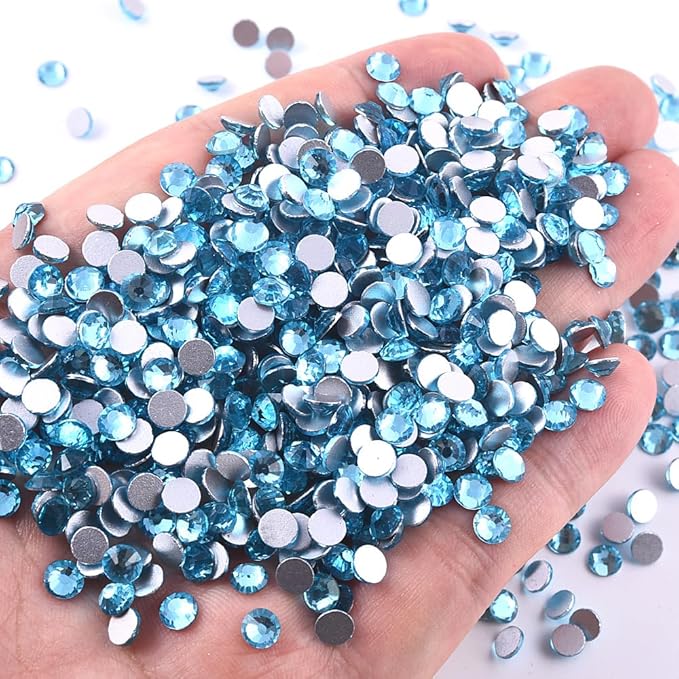 Blinginbox 288 Pieces SS30/6.4-6.6mm Flat Back Crystal Rhinestones Round Gems for Nail Art,Aquamarine