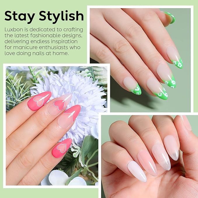 Luxbon 7 IN 1 Builder Base Color Gel Nail Polish Set, 6 Colors Nail Extension Enhancement Nude Gel Polish Pink Peach Nail Polish for Nails UV LED Soak Off Nail Art Design Gifts for Women Kit 002