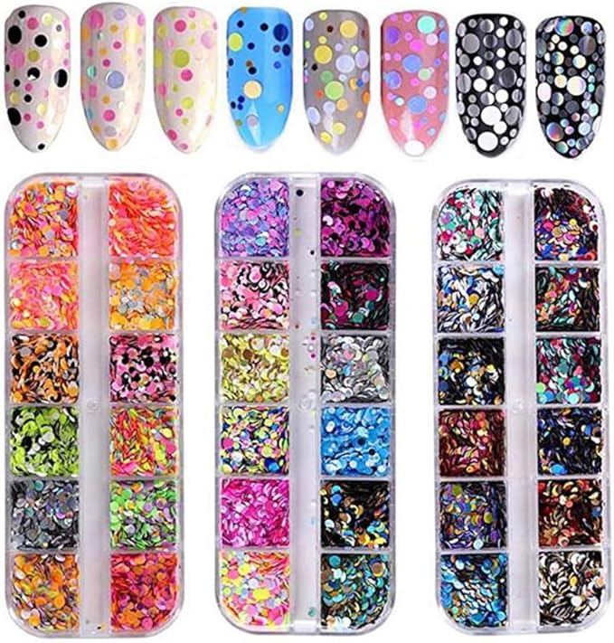 3 Boxes Circle Stickers Gem Stickers Round Nail Glitter Nail Decorations Glitter Paillette Nail Stickers for Nail Art Jewelry Kit Thin Nail Sequins Round Stickers Variety Decorate