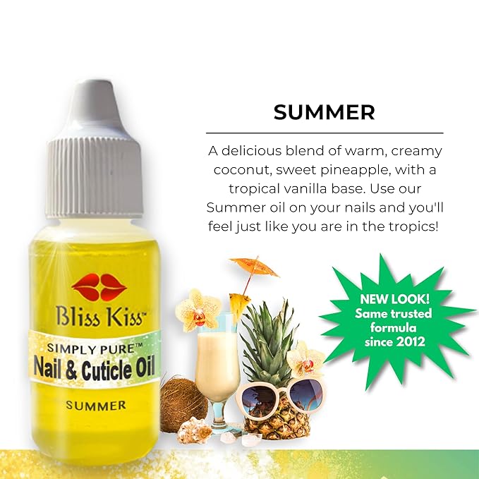 Bliss Kiss | Summer Fragrance | Nail Oil Cuticle Dropper w/Vitamin E & Jojoba⏤Nail Strengthener Nail Growth Serum for Brittle Peeling Breaking Thin Nails | 0.5oz | (Summer)