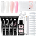 Poly Gel Nail Kit, Clear White Nude Pink Nail Extension Gels with Slip Solution, Dual Nails Forms for Builder Gel, Nail Starter Kit, Home DIY Manicure Set