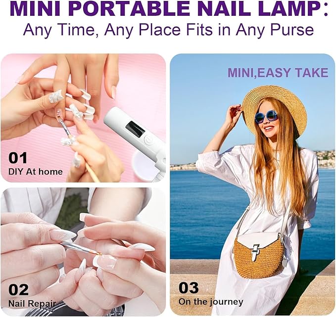 Mini UV Light for Nails，Handheld LED Flash Cure Lamp for Gel X Polish, Portable Uv Pen Light for Single Finger,Nail Curing Lamp with Stand for Starter Salon DIY or Home Manicure (White) (PURPLE, Mini)