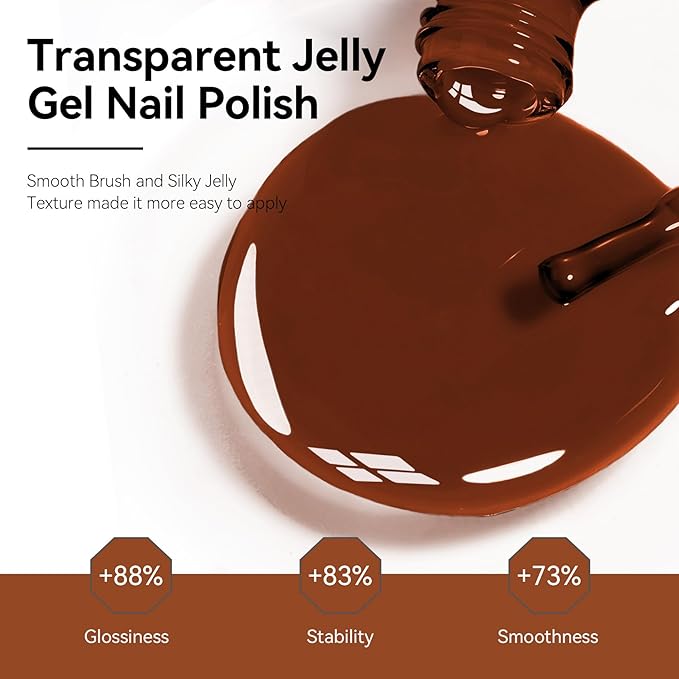 MEGIOR Tortoise Sheer Jelly Gel Nail Polish 0.5 Fl Oz Jelly Brown Caramel Transparent Soak Off UV LED Lamp Light Cure Amber Gel Polish for Salon and Nail Art Starter Manicure DIY at Home