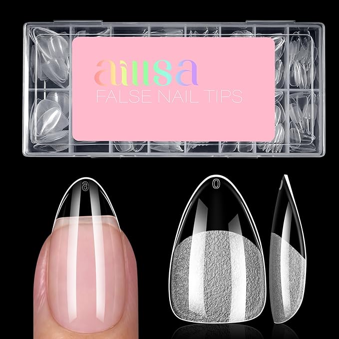 AILLSA Short Almond Nail Tips - 15 Sizes 120pcs Half Matte False Nail Tips Pre-shaped Short Nails Tips, Full Cover Clear Press on Gelly Tips for Home Salon Daily Nail Art with Storage Box