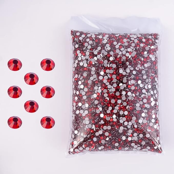 SS3-SS20 Crystal Glass Rhinestone Round Shape Flatbase Strass for DIY Nail Art Decorations Craft Making 14400PCS/Bag (SS20：4.6-4.8mm, Light Red)