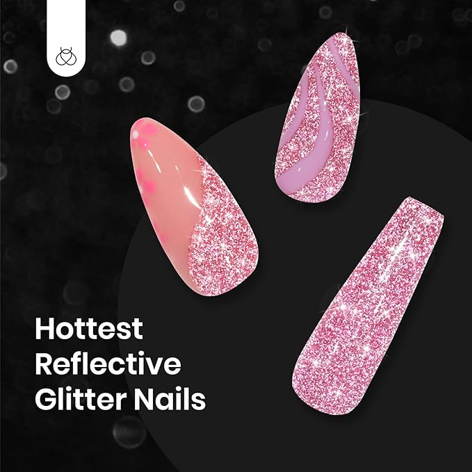 Beetles Glitter Pink Gel Polish, 1Pcs 15ml Glitter Diamond Gel, Fairy Kisses Hot Pink Nails Soak Off Sparkle Pink Polish Uv Nail Lamp Nails Art Manicure Salon DIY Spring Gift for Women
