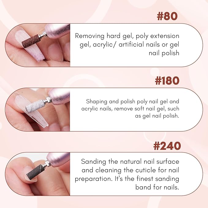 Makartt Sanding Bands for Nail Drill:50 Pcs Small Nail Sanding Files With 2025 Upgrade Design 3.1mm Mandrel Bits,180 Medium Grits (Black, #240)