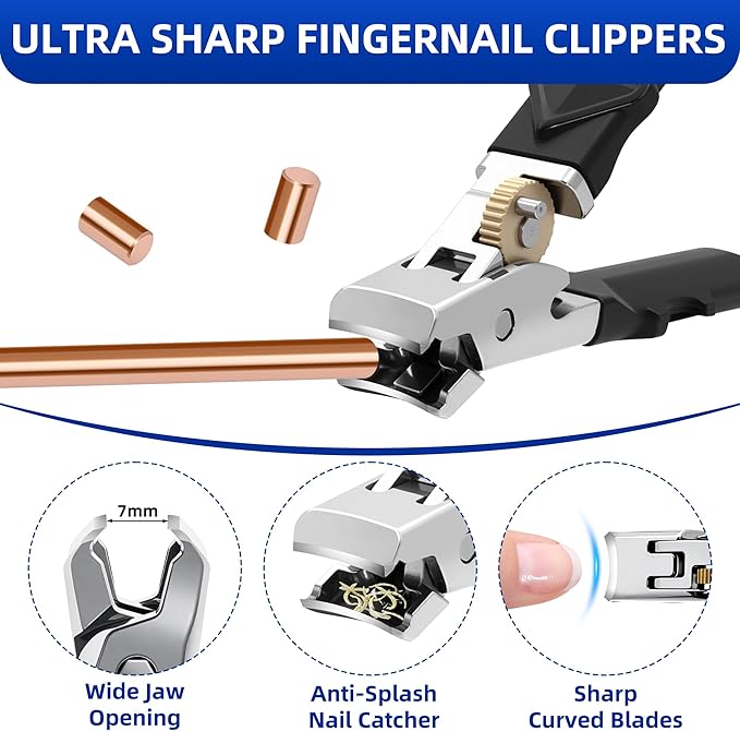 Thick Toenail Clippers for Seniors, Professional Edgy Nail Clippers for Men, Heavy Duty Large Finger Nail Clippers Adult, Angled Head Nail Clippers Cutters with Long Handle (4PCS Nail Clippers Set)