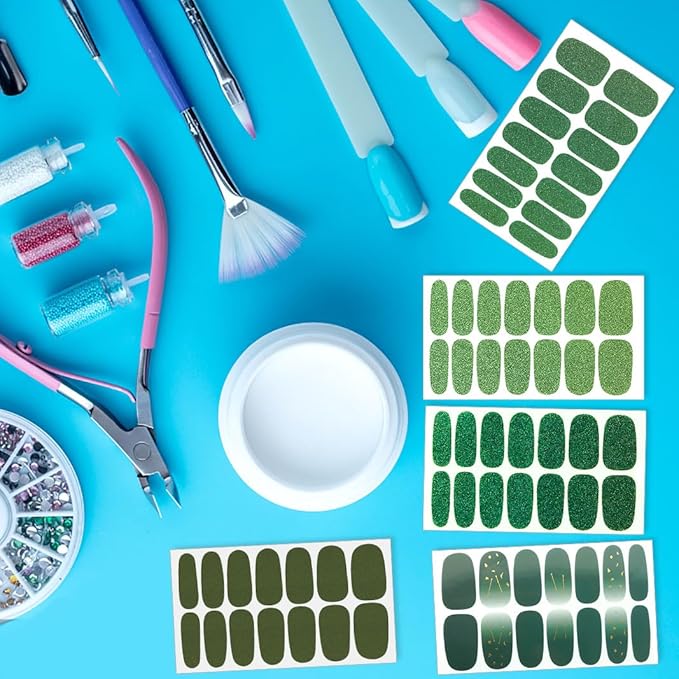 20 Sheets Green Solid Color Nail Polish Strips with Nail File Self-Adhesive St. Patrick's Day Nail Strips Nail Stickers Full Nail Wraps for Women Nail Art