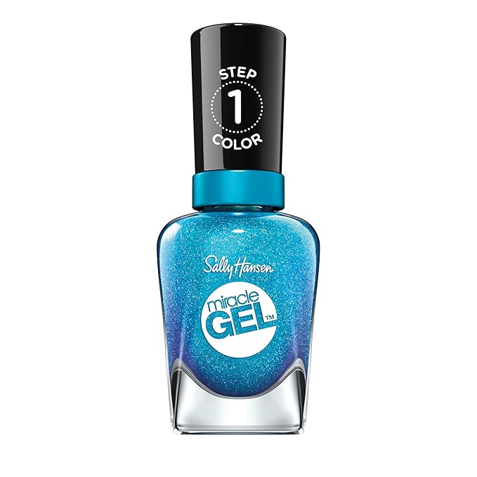 Sally Hansen Miracle Gel Salon Quality Nail Polish | Gel-Like Formula, Two-Step System, No UV Light Needed, Long Lasting | Opaque, Shimmery | 649 Flashionista | Bright Blue Nail Polish