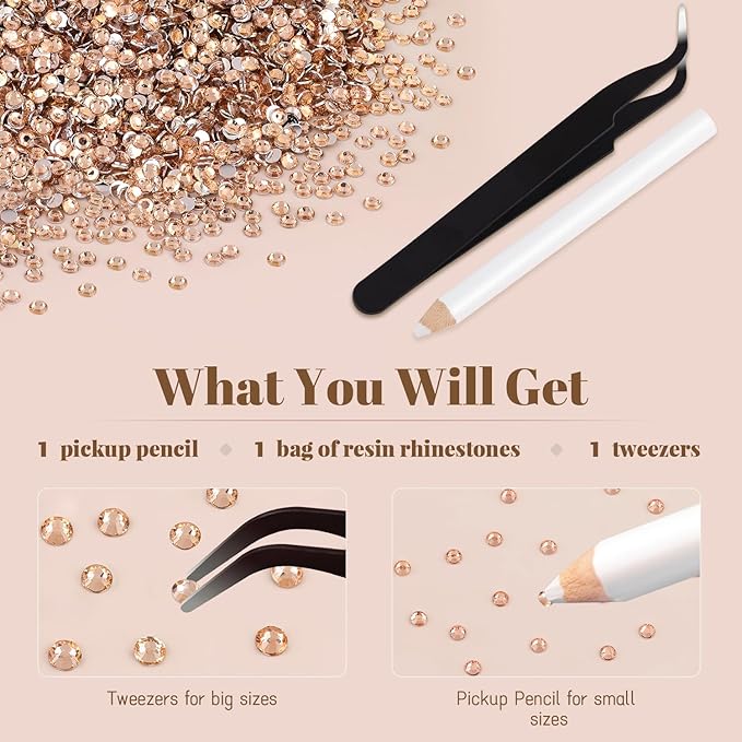 12000PCS 2mm Resin Rhinestones Bulk for Crafting (Champagne), Flatback Bedazzling Crystals for Crafts DIY Nail Decoration, Gems Charms for Tumbler Shoes Clothing Fabric with Pickup Pen and Tweezers