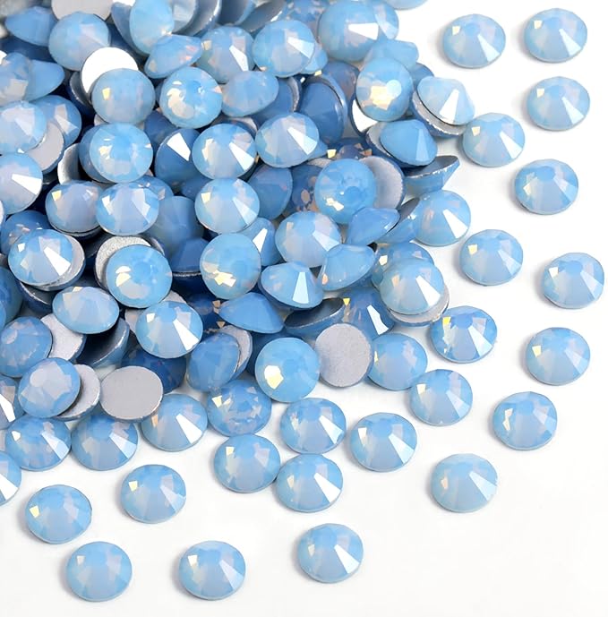 Beadsland 1440pcs Flat Back Crystal Rhinestones Round Gems for Nail Art and Craft Glue Fix, Blue Opal, SS20, 4.6-4.8mm