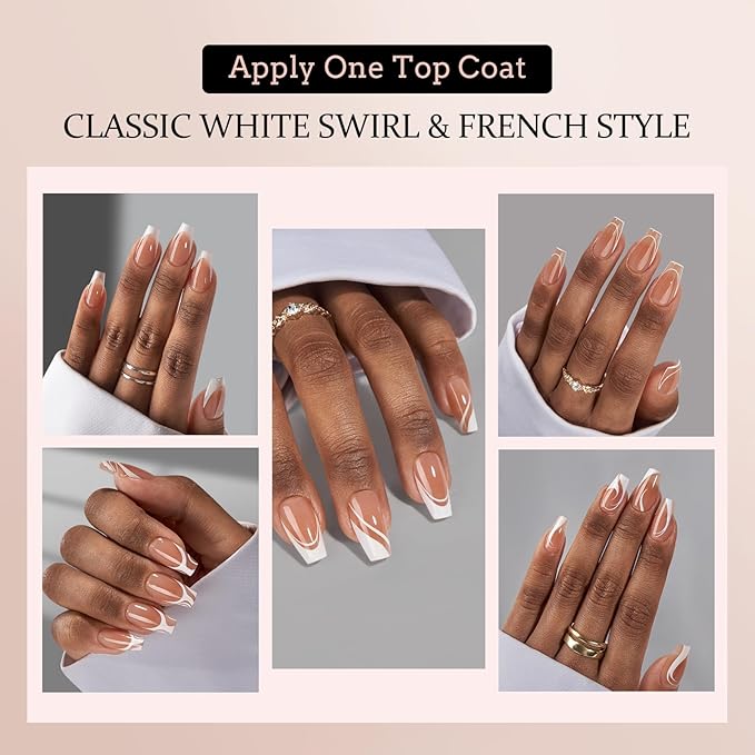 BTArtbox French Tip Press on Nails - 5 Styles XCOATTIPS Short Coffin Nails, Pre-Designed Swirl Soft Gel Nail Tips, Ultra Fit False Nails, Soak Off Acrylic Fake Nails Extensions for Nail Art