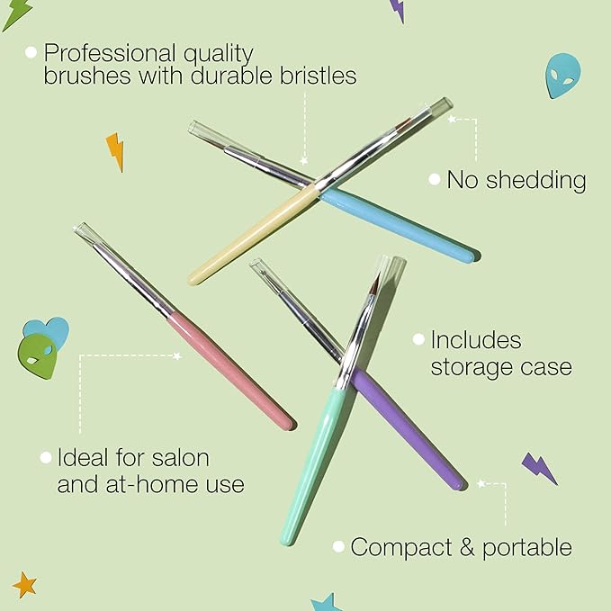 Salon Perfect Nail Art Brushes Set, 5-Piece Nail Art Design Pen Painting Tools with Nail Art Stencils, Includes Liner Brush, Flat, Carved Brushes, Dotting Pen, and Storage Case