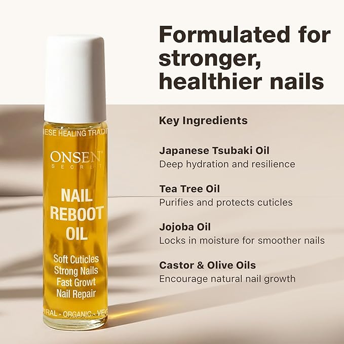 Onsen Secret Nail & Cuticle Repair Oil (2x10ml) - Dry Oil Formula - Japanese Tsubaki, Tea Tree & Jojoba - Strengthens Nails, Repairs Cuticles, Hydrates Skin & Hair - Natural & Vegan