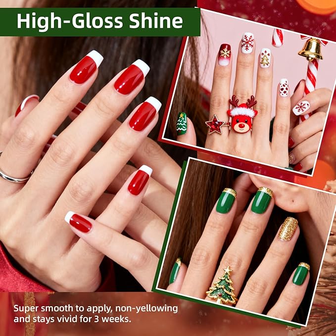 JODSONE Gel Nail Polish Set,10 Colors Winter Black White Glitter Burgundy Red & Green Silver Gel Polish DIY Salon for Girls Home DIY Gift