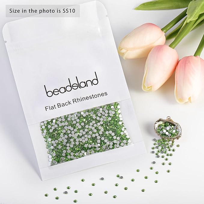Beadsland Flat Back Crystal Rhinestones Round Gems for Nail Art and Craft Glue Fix, Light Green, 2.7-2.9mm, SS10/1440pcs
