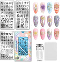 PH PandaHall 3pcs Embroidery Flower Nail Stamping Plates, Plant Floral Nail Art Templates Stainless Steel Image Plate Art Stencils with Tools for Women DIY Print Manicures Salon Design Supplies