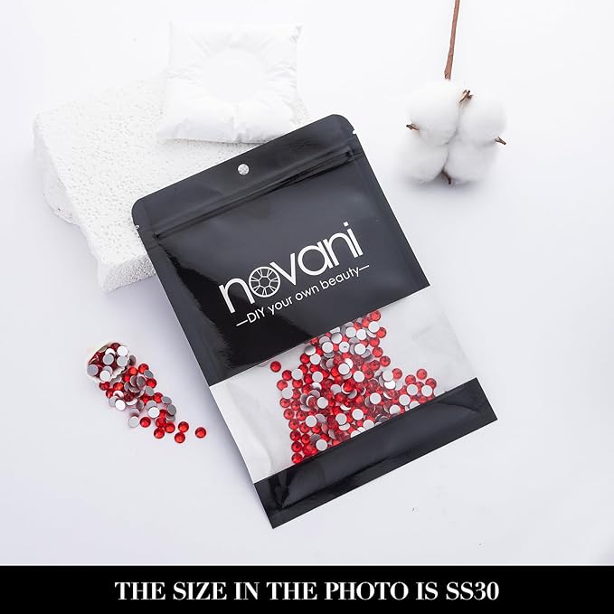 Novani 576 Pieces Flatback Rhinestones Glass Round Gems Red Crystals for Nail Art DIY Crafts Clothes Shoes,SS30,6.4-6.6mm