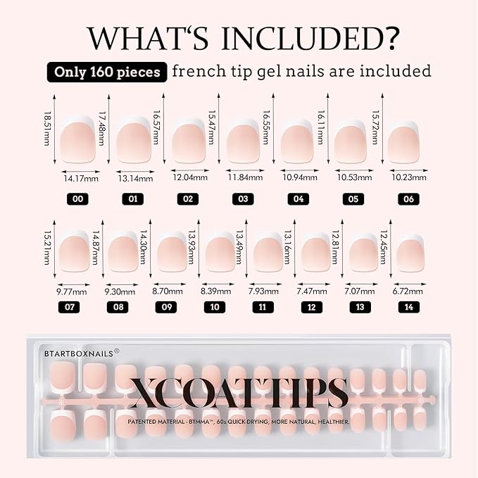 BTArtboxnails Soft Gel Nail Tips - Extra Short Square French Tip Press on Nails XCOATTIPS French Acrylic Nail Tips Kit Fake Nails Glue on Nails Extension Tips for Professional Use