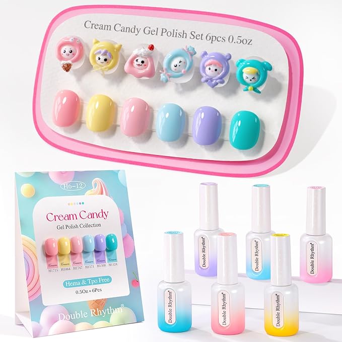 Double Rhythm 6 Pcs Hema Free Gel Polish Set 0.50 OZ Same Color Same Bottle Soak Off Neutral Natural Milky Gel Polish Kit Nail Art Manicure Salon DIY at Home (Pink Blue Green Teal-H6-12)