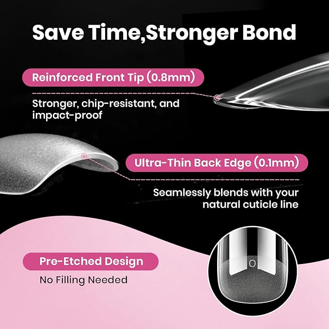 Beetles Gel Nail Tips Flat-X - Coffin Short, 160pcs 16 Sizes, Pre-Etched Half Matte Full Cover Soft Acrylic False Nail Tips Clear Press on Easy DIY Extension Salon for Flat & Natural Nail Beds