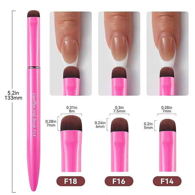 Nail Brush for French Tips & Cleaning Gel Polish- Precision Thin Brush for Acrylic, Polygel - Professional Kolinsky Sable Nail Art Brush (Pink, F14)
