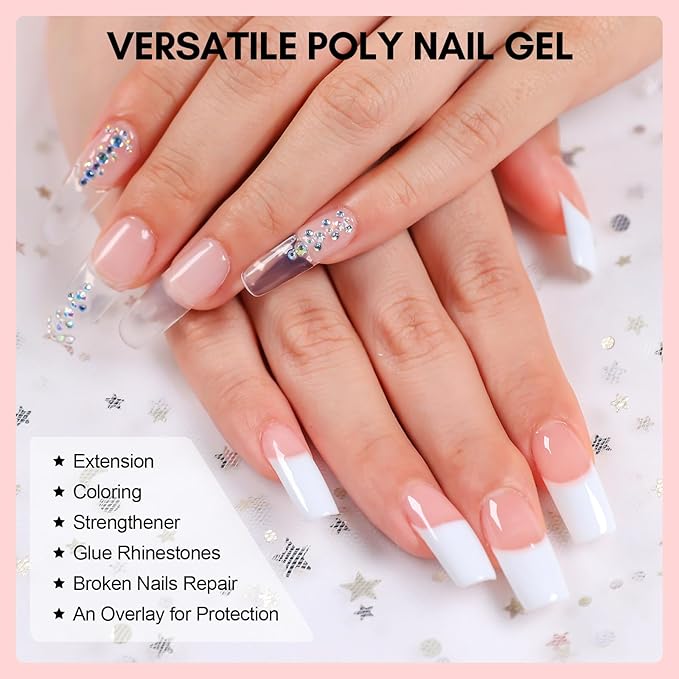 Makartt Poly Nail Gel Kit, 6 Pcs Clear Pink White Colors Builder for Extension Set, Long Lasting Hard Gel for Nails Strengther, All in One Nail Thickening Solution Kit Salon Home French Manicure