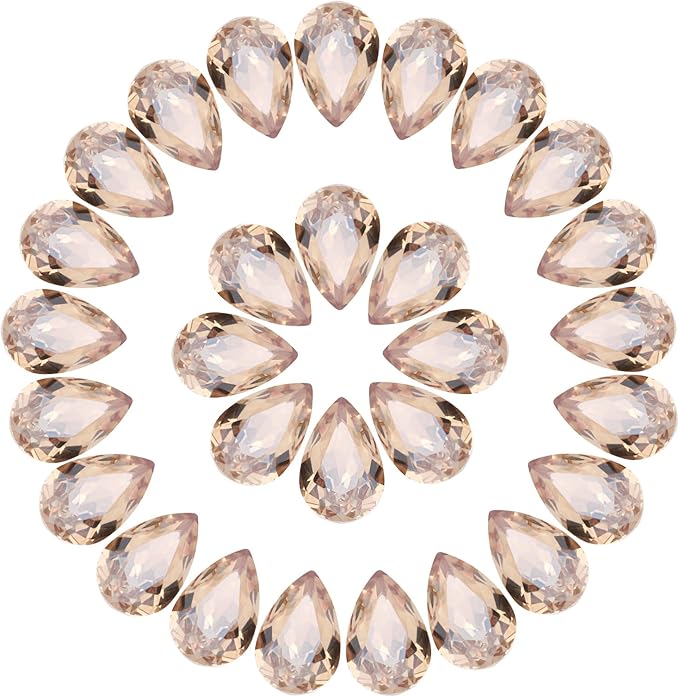 MECCANIXITY 48 Pcs 3D Teardrop Rhinestones Diamond Nail Charm Crystal Pointback K9 Glass Rhinestones Crystal Gems for Jewelry Making, Craft, 8x12mm, Light Gold