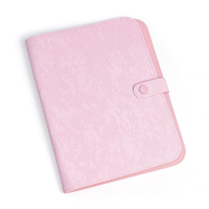 Nail Drill Bits Holder Portable PU Leather Nail Drill Bit Storage Bag 84 Holes Nail Bits Displayer Organizer Large Space Snake Print Nail Drill Bit Organizer (Drill Bits Not Included) (Pink)