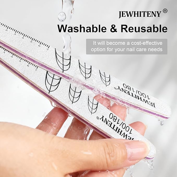 JEWHITENY 9 PCS Nail File Set: 100/180 Grit Emery Boards Dual-Sided Nail File for Natural Nails and Acrylic Nails,Washable and Reusable Multi-Grit Manicure Kit for Beginners & Professionals